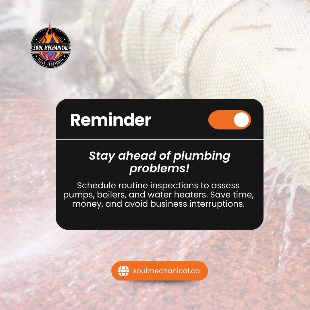 Prevention is key! 🔧🚫 

Schedule routine inspections to assess pumps, boilers, and water heaters. Save time, money, and avoid business interruptions. 

#BusinessMaintenance #StayAhead  #PlumbingInspections  #PlumbingMaintenance  #PlumbingCare #SoulMechanical #Plumbing