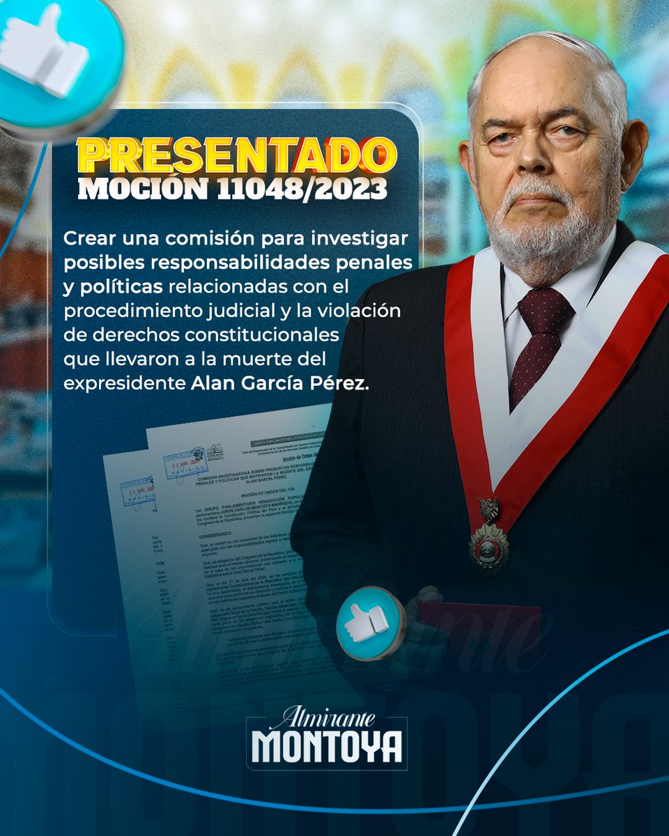 📢 Hemos presentado una moción de orden del día ante el @congresoperu para investigar las responsabilidades penales y políticas que llevaron a la muerte del expresidente Alan García Pérez. Es crucial esclarecer la verdad y preservar el respeto a los derechos constitucionales. 🇵🇪…