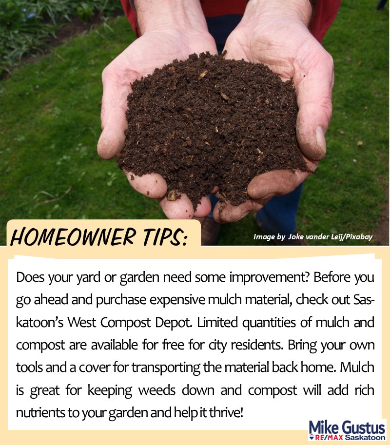 TIP TUESDAY! Did you know you could get free compost or mulch? Check it out here:
saskatoon.ca/services-resid…
#TipTuesday #Compost #cityofSaskatoon #FreeMulch #GardenLife #YardWork #Landscaping #HomeownerTips #HomeandGarden