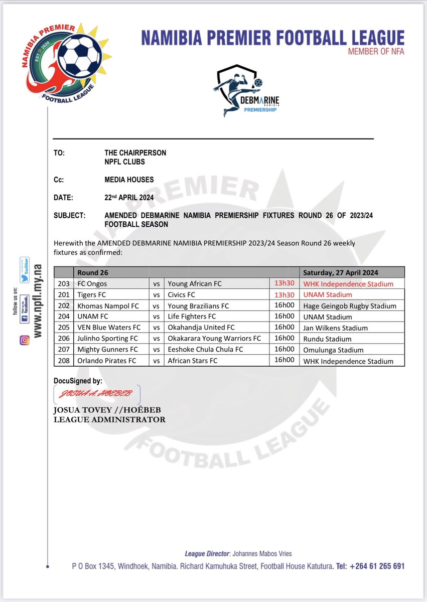 AMENDED FIXTURES🚨

#footynamibia