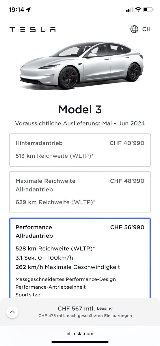 Ab sofort kann man das neue Model 3 Performance bestellen 🥳 #new #model3 #tesla #model3performance #m3p #teslamotors #teslaschweiz