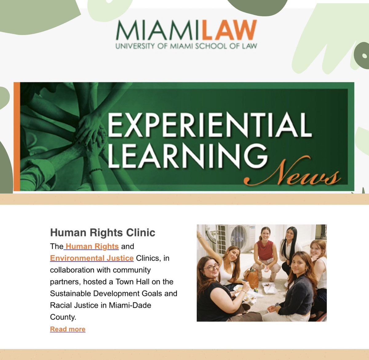 Check out the Experiential Learning Newsletter, featuring the Miami Law Clinics! To read the full article, visit the link: nam10.safelinks.protection.outlook.com/?url=https%3A%…