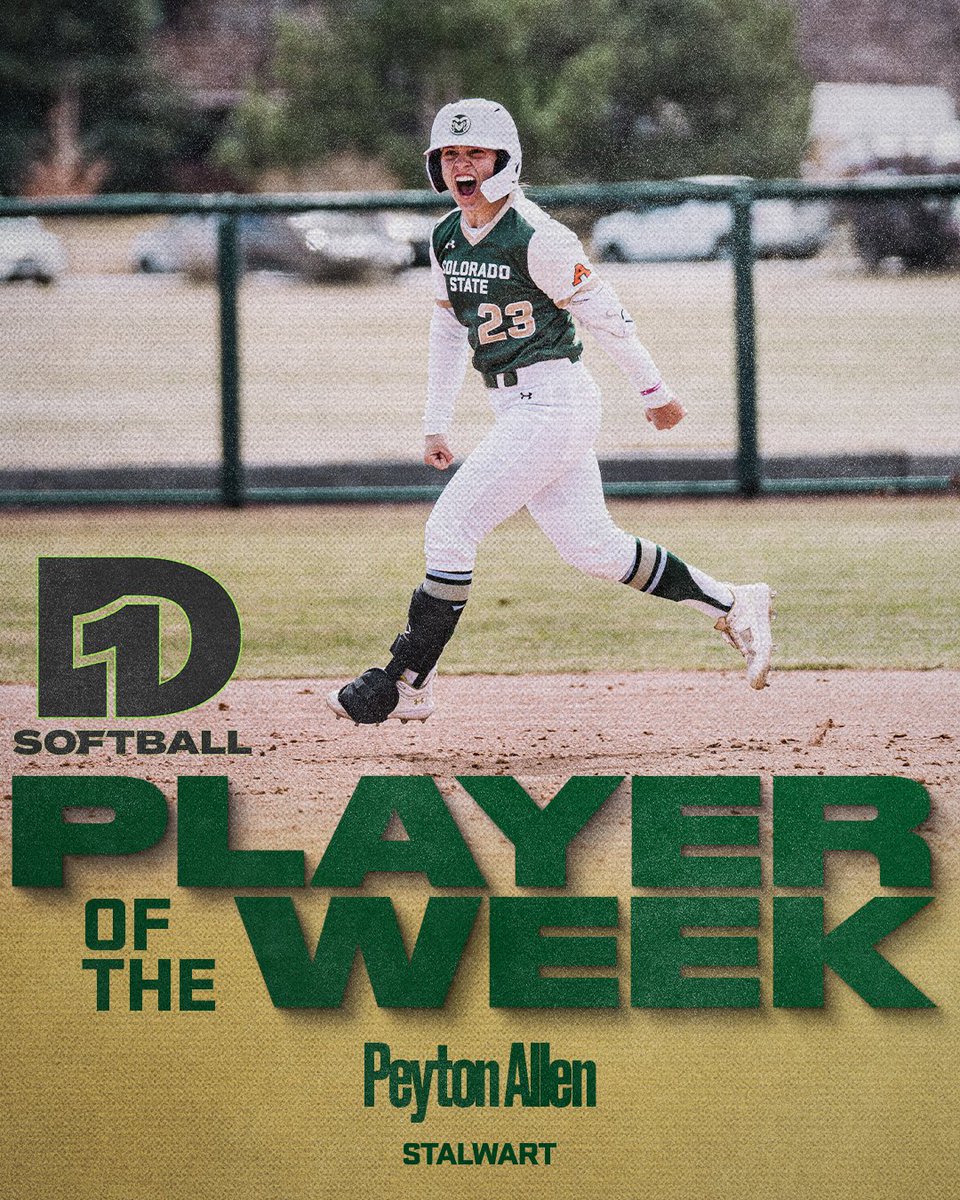 𝙋𝙚𝙮𝙩𝙤𝙣'𝙨 𝙤𝙣 𝙖 𝙙𝙞𝙛𝙛𝙚𝙧𝙚𝙣𝙩 𝙡𝙚𝙫𝙚𝙡📈 Peyton earns her second accolade of the week and is your @D1Softball Player of the Week! #Stalwart x #CSURams