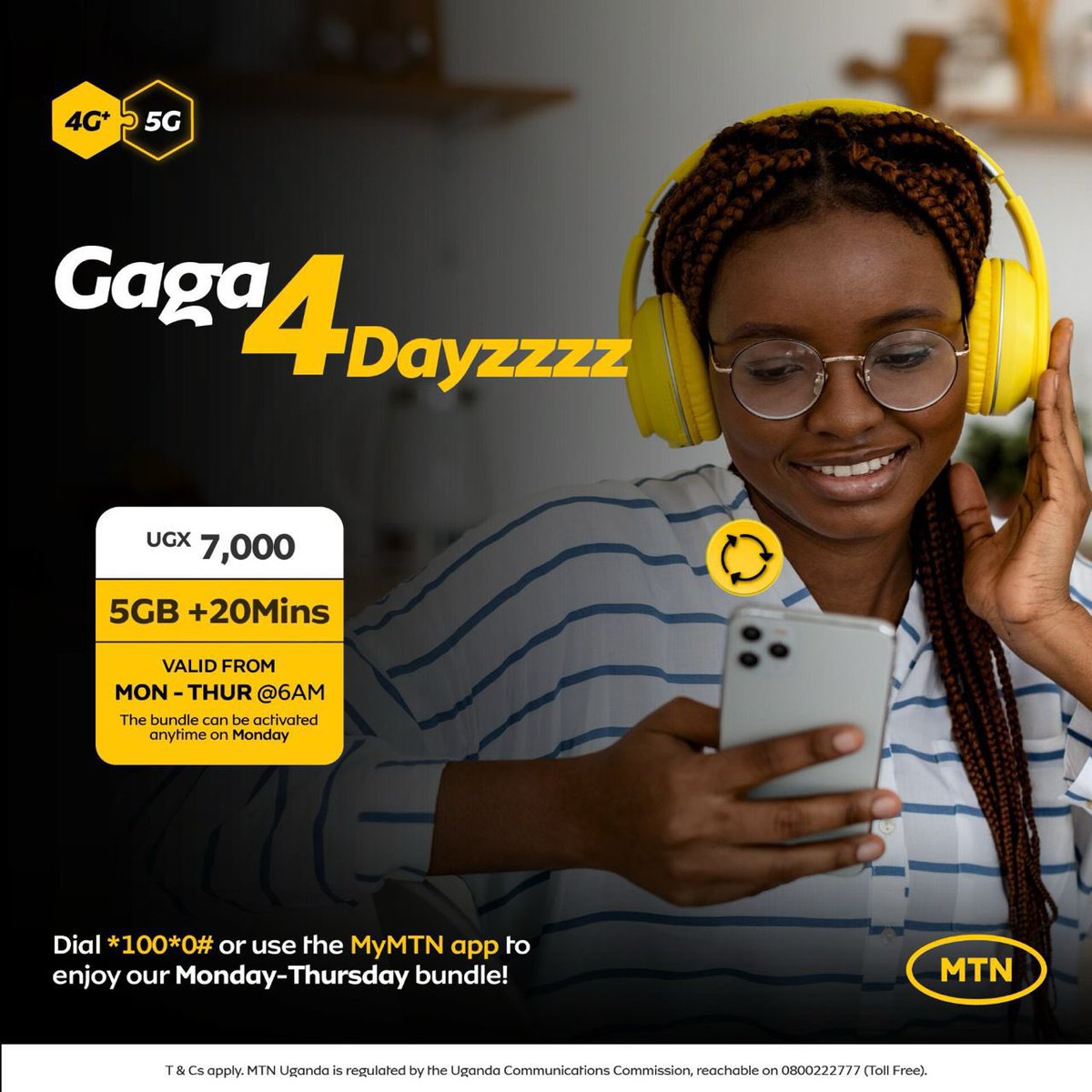 Try out these bundles which run from Mon to Thur at only 7k 🥳 
Just dial *100*0# or use #MyMTNAPP and get 5GB + 20 mins 🕺🏽💃🏽
#Gaga4dayzzzz
