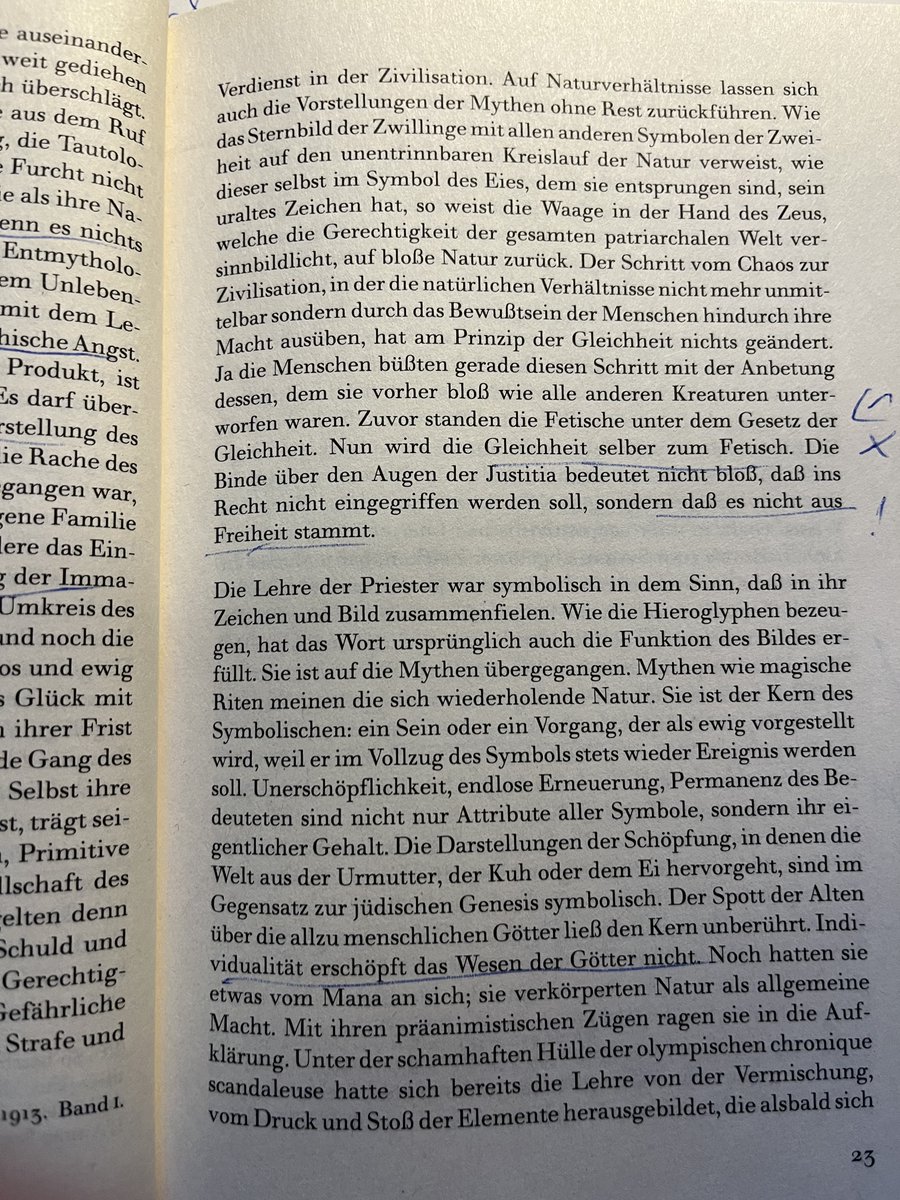 Arbeite mich tief und langsam durch die 'Dialektik der Aufklärung' und man entdeckt (und versteht) so viel Ideologie und Ideen des 20. Jahrhunderts - und eine tiefe Misanthropie u Modernefeindlichkeit, die sich natürlich mit dem Zeitpunkt der Niederschrift während des NS erklärt