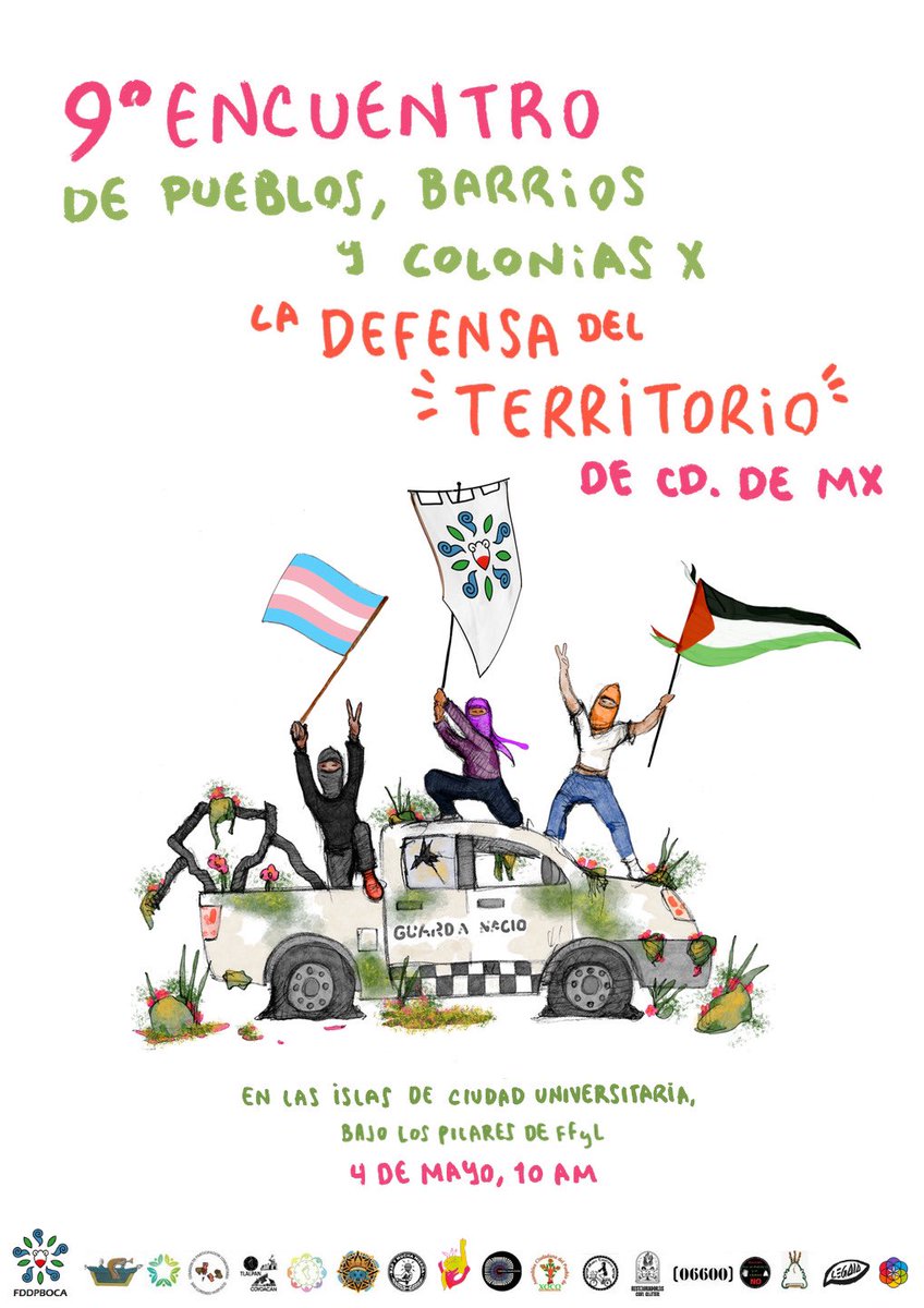 ¡se viene el 9º encuentro de pueblos, barrios y colonias en CU! Se tocarán temas urgentes sobre la defensa de la ciudad y nos posicionáremos en contra de las falsas propuestas electorales q solo lucran con nuestros territorios 🗓️4 Mayo 📍Islas bajo los pilares de filos ⏰10am