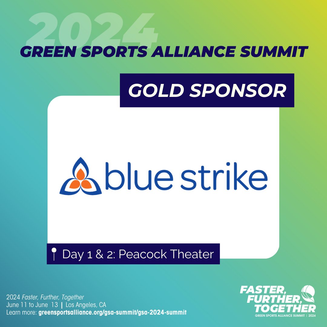 sportsalliance's tweet photo. Welcome #BlueStrikeEnvironmental as a Gold sponsor for 2024 Green Sports Alliance Summit: Faster, Further, Together. Thank you to #BSE for supporting #GreenSports.
We look forward to seeing you in LA. Click here to secure your ticket for #24GSASUMMIT 🔗 https://t.co/6Jw6xqAKdo https://t.co/lffMQqqXS7