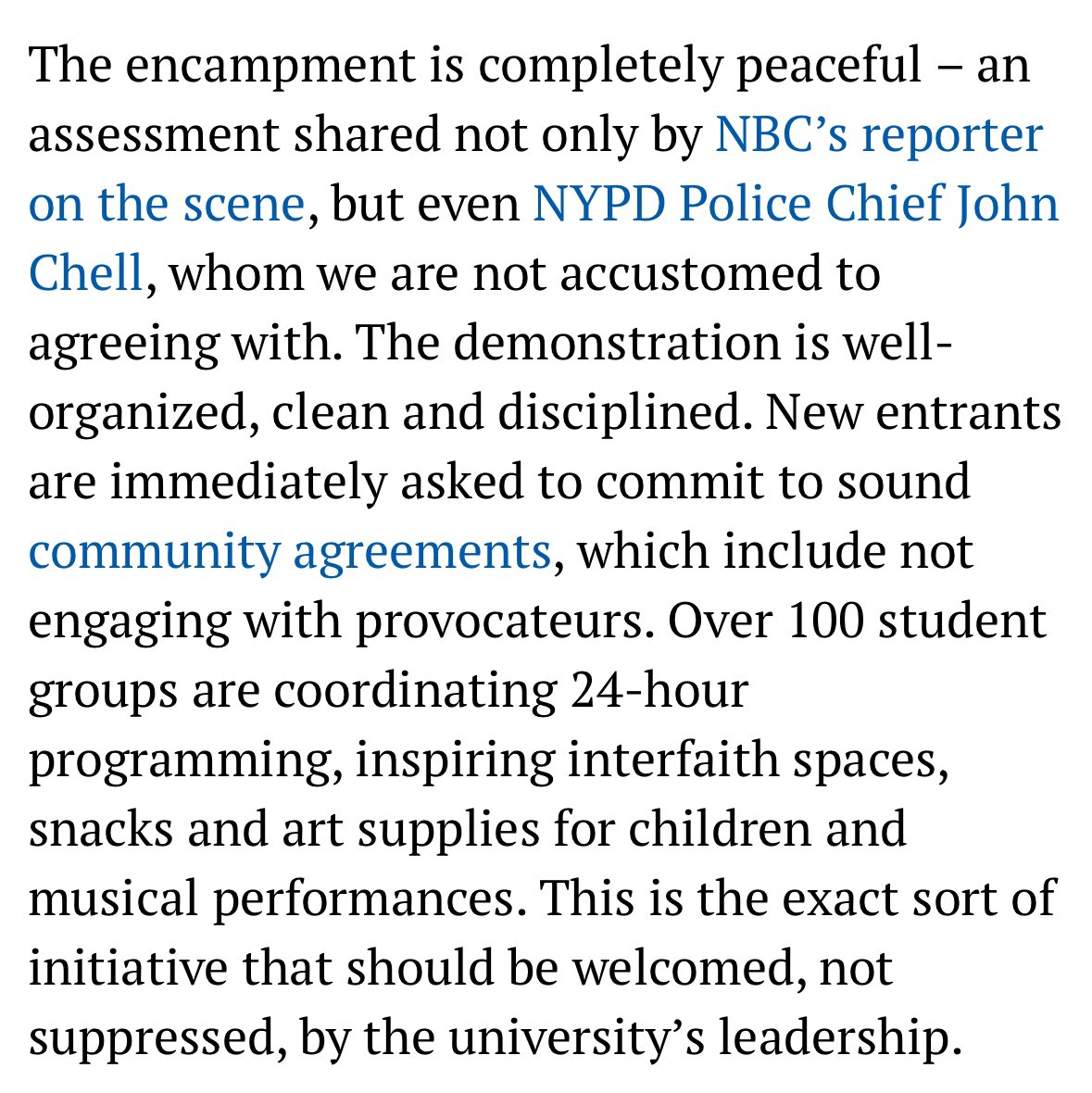 A report back from me and my colleagues, @CMShahanaHanif @CMAlexaAviles & @CMSandyNurse, who, unlike some elected officials releasing statements about Columbia’s Gaza solidarity encampment, actually visited and saw it for ourselves. Read the full op-Ed: cityandstateny.com/opinion/2024/0…