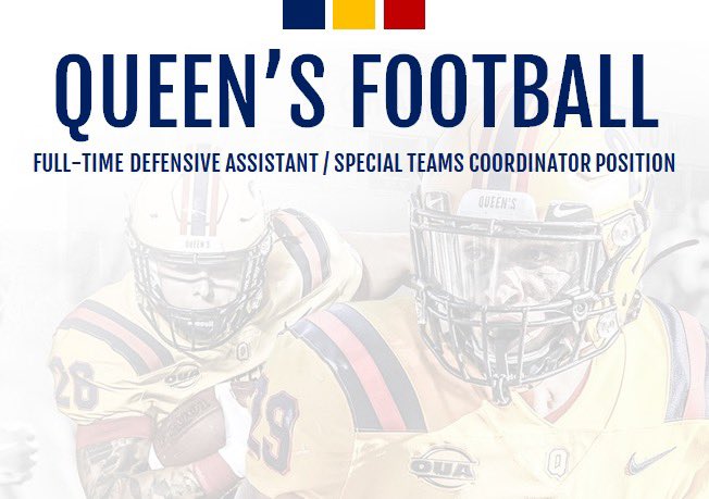 Queen’s University is currently accepting applications for a full time Defensive Assistant/Special Teams Coordinator position with their football program. 

The deadline to apply is May 2/24. 

Read More/Apply: footballontario.net/2024/04/23/que…

#WeAreFootballOntario