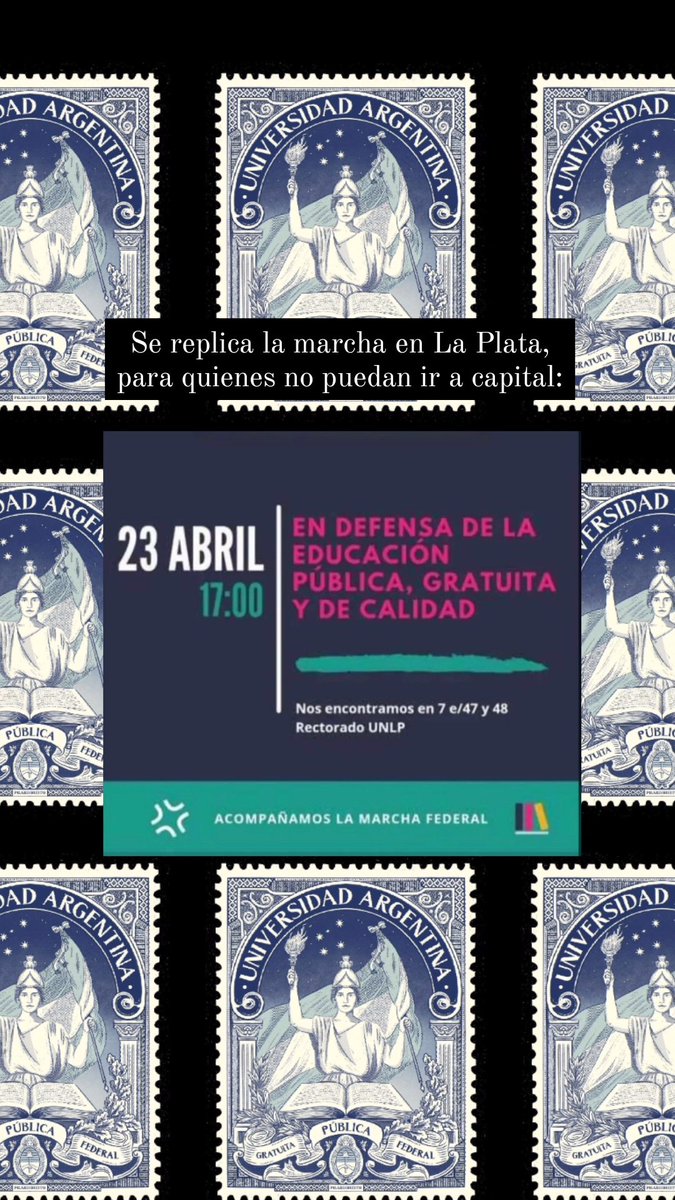 #23A
TE INVITO A DEFENDER LA UNIVERSIDAD PÚBLICA. NO FALTES.
Si estas en La Plata y no podes ir a capital: nos vemos en el rectorado a las 17hs.