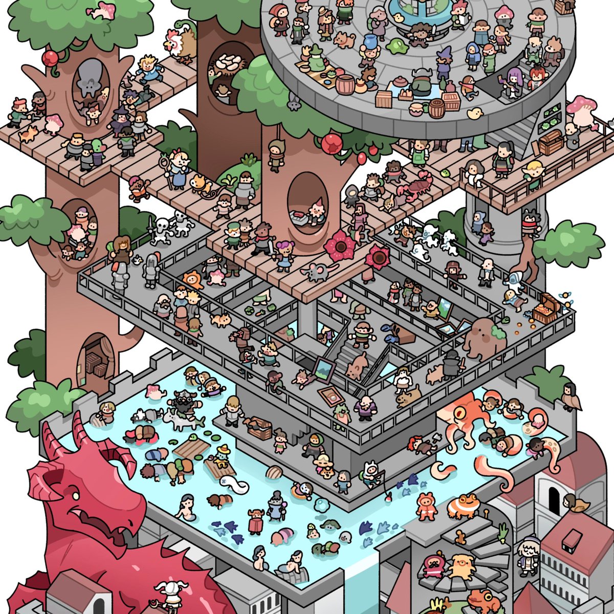 ✨🌸Where’s my party🌸✨
This was a crazy long project but I had so much fun getting carpal tunnel!

Extras:
Where’s the heroes party? Frieren
Where’s Finn and Jake?
How many frogs are there?

#dungeonmeshi #deliciousindungeon #cute #illustrator #illustration