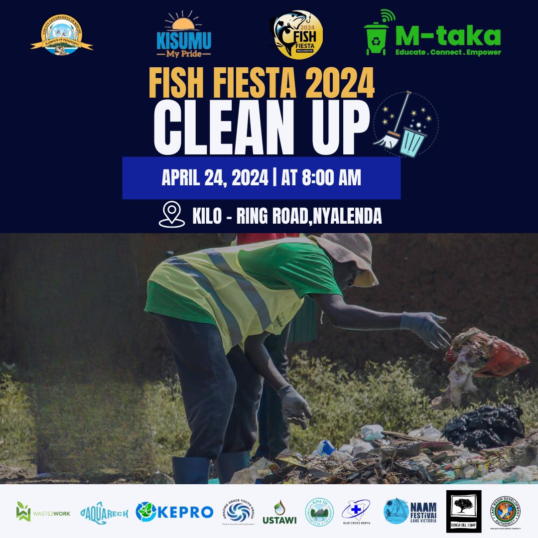 mtaka_solutions's tweet photo. Join us tomorrow for a #community clean-up organized by M-taka in #collaboration with Kisumu County as part of the #FishFiesta 2024! 

🗓️ : 24 April 2024
🕗 : 8:00 AM
📍 : Ring Road, Nyalenda 

Let's come together to keep our #environment clean and beautiful!
#KisumuMyPride https://t.co/nJNnVkG6Ov