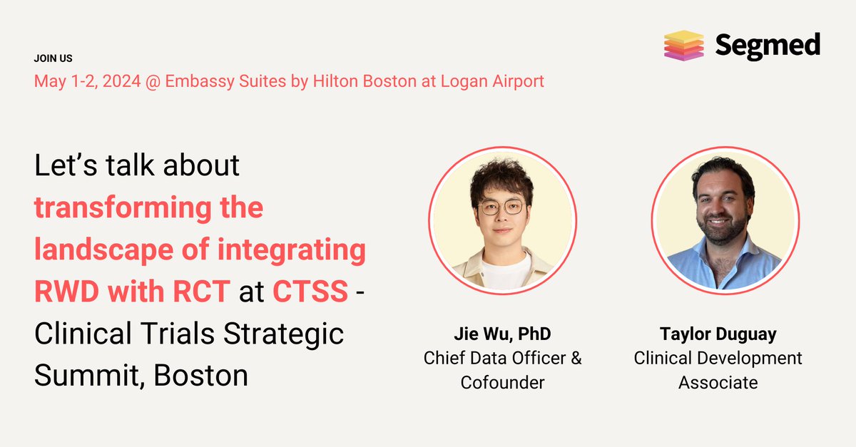 Segmed_ai's tweet photo. The Segmed team is excited to announce our participation in the 15th Clinical Trials Strategic Summit (CTSS) in Boston, happening next week from May 1-2.
If you're attending CTSS, schedule a meeting at https://t.co/I5g5HPY7NL.
#CTSS #ClinicalTrials https://t.co/zh4fLoQtcn