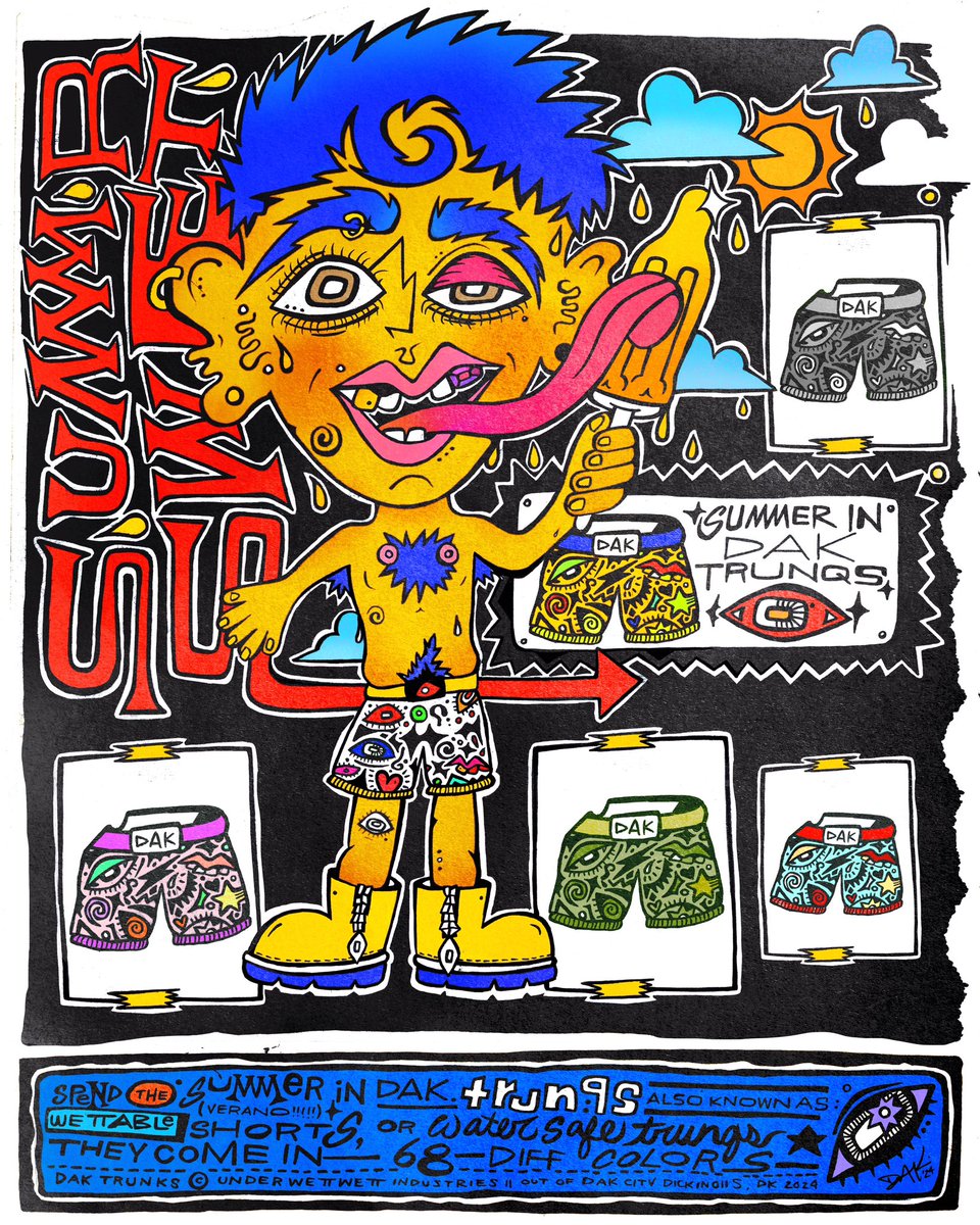 DAKMPA's tweet photo. SUMMR SWETN’ iN THESE DAK-TRUNQS* 🩳⭐️💦 #Illustrator #HonduranArtist #Zine #Adobe https://t.co/zA4MJ64dnu