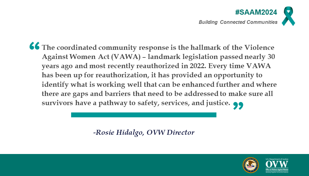 #BuildingConnectedCommunities ensures trauma-informed, survivor-centered Coordinated Community Responses when working with survivors of sexual assault, domestic violence, dating violence, and stalking. #SAAM2024