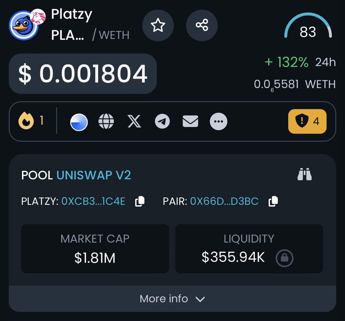 PlatzyOnBase's tweet image. $PLATZY is #1 on @DEXToolsApp