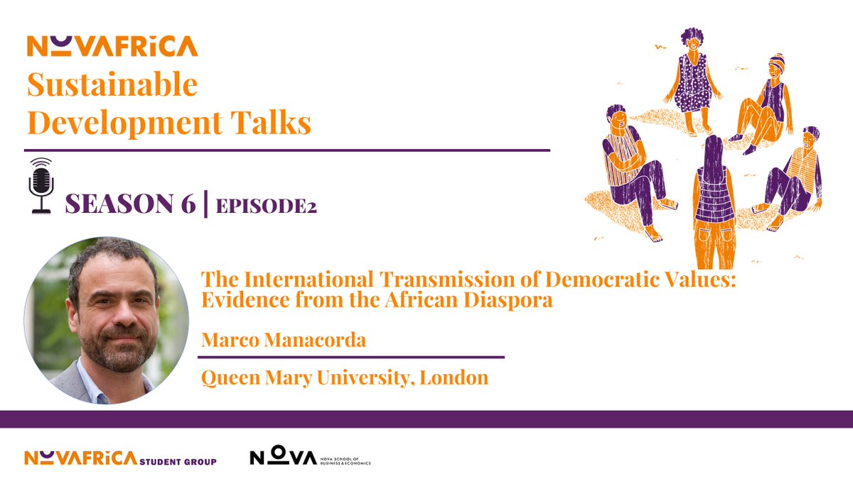 Missed the seminar? 🎧Listen to the @NOVAFRICA @NovaSBE Sustainable Development Talks with @MarcoManacorda @qmuleconomics on his paper 'The International Transmission of Democratic Values: Evidence from the African Diaspora' Link: 🔗bit.ly/4b585LW #EconTwitter