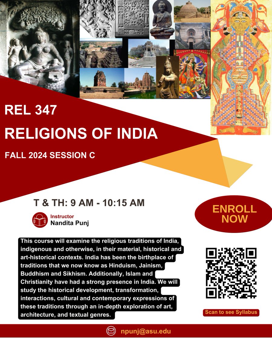 Dr. Nandita Punj is teaching two courses this fall related to art, religion and Asia: REL 347: Religions of India and ARS/REL 394: Illustrated Manuscripts and Related Objects from Asia. Add them to your schedule today! #ASUHumanities