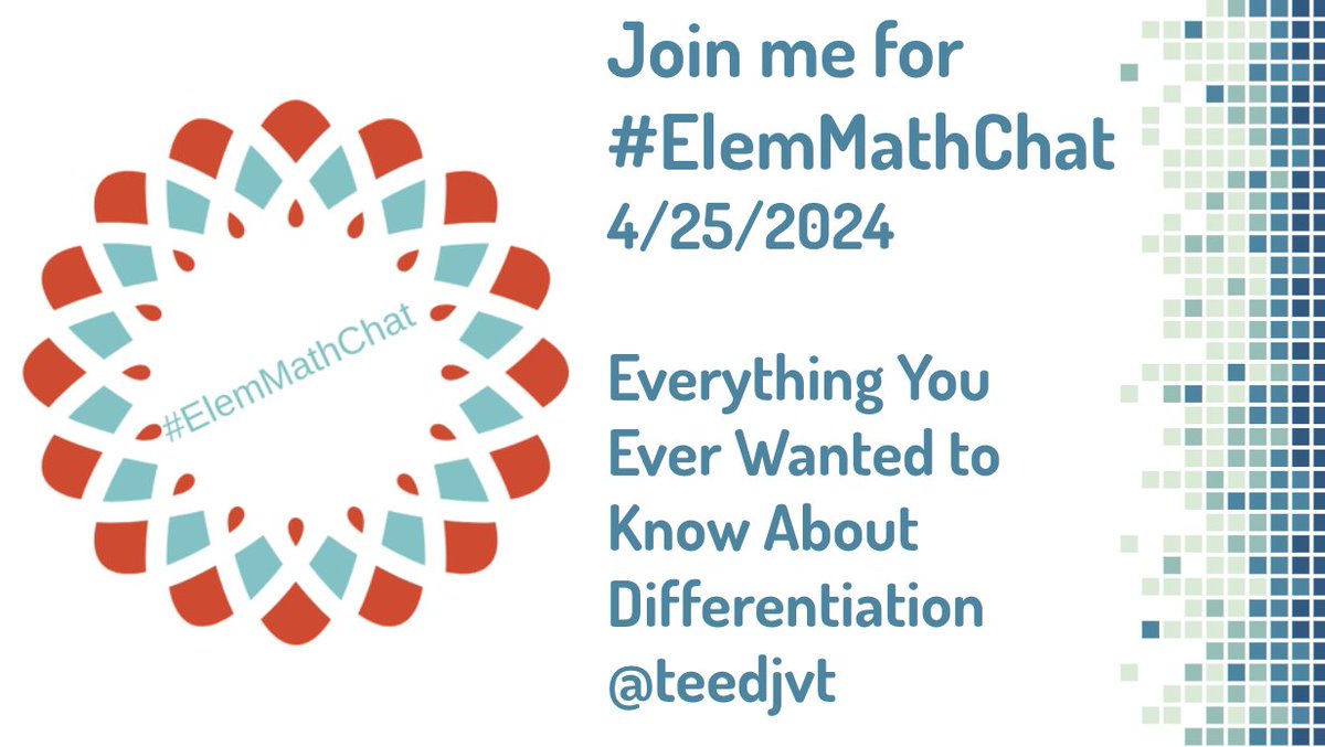 Hi all! Join me this Thursday at 9pm EST (8pm CST) for the latest #ElemMathChat. @MNmMath #Math #ITeachMath #MathTeacher