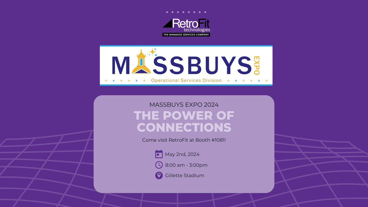 Visit RetroFit at Booth #1081 at the MASSBUYS Expo!

📅 May 2nd
🕗 8:00am - 3:00pm
📍 Gillette Stadium

Learn More: lnkd.in/eg6-_dZM

#OSD #MASSBUYS @Mass_OSD