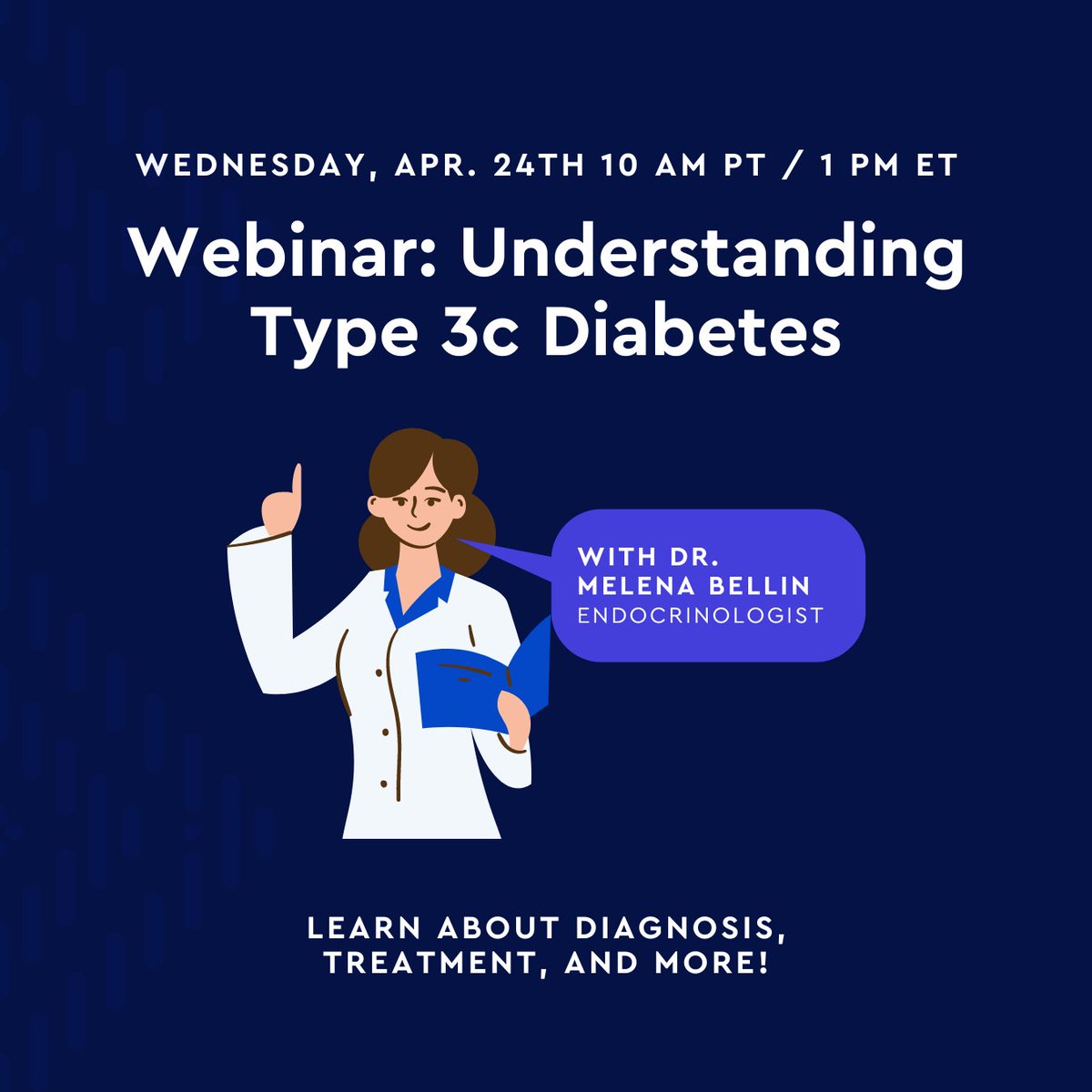 TOMORROW: Join us for a free webinar on Type 3c Diabetes with Dr. Bellin. A perfect opportunity for patients and caregivers to learn from an expert in the field. Register now if you haven't already! 💙

us02web.zoom.us/webinar/regist…

#DiabetesAwareness #GITwitter