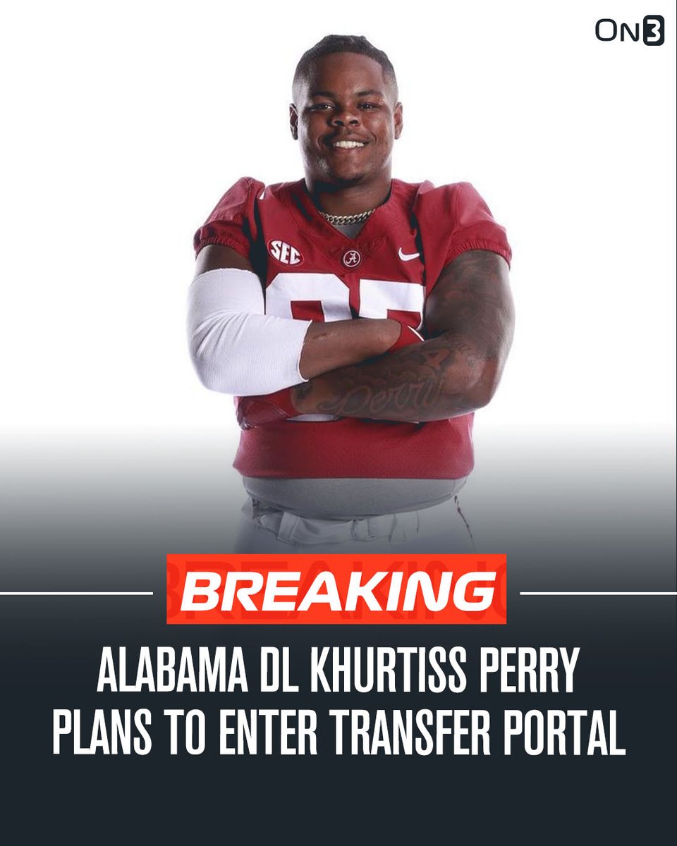 BREAKING: Alabama DL Khurtiss Perry plans to enter the NCAA transfer portal, per @PeteNakos_ Perry is a former Top-75 recruit from the 2022 class. on3.com/college/alabam…