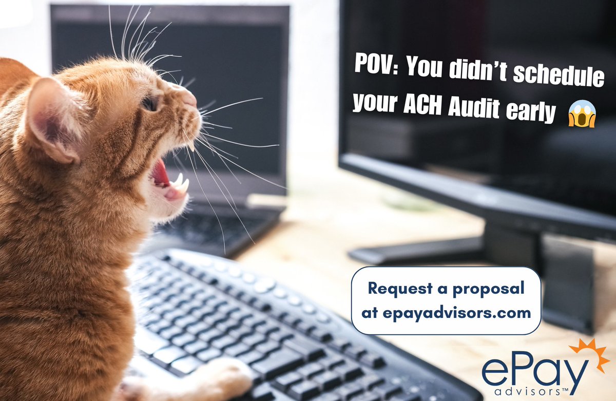 Don't get caught short! Now is the purr-fect time to schedule your annual #payments #audit and #riskassessment for #ACH #wire #RTP and more to get the dates that work for you. Calendar space is limited - request your proposal at epayadvisors.com today!

<a href="/ePayResources_/">ePayResources</a>
