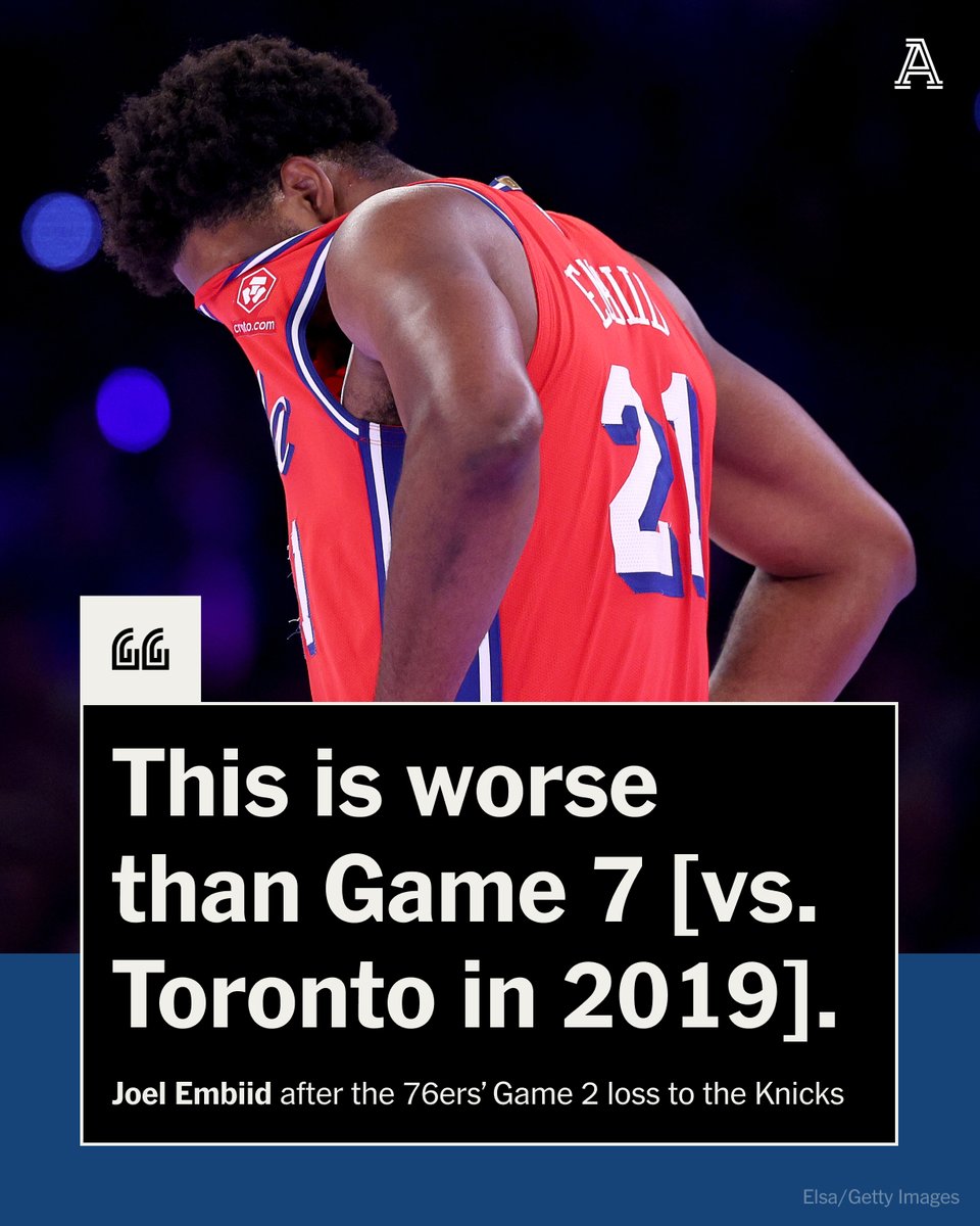 It was a deadly quiet visiting locker room at Madison Square Garden Monday, writes @davidaldridgedc. It was a 76er meltdown. Now down 2-0, where does Philly go from here? theathletic.com/5437316/2024/0…