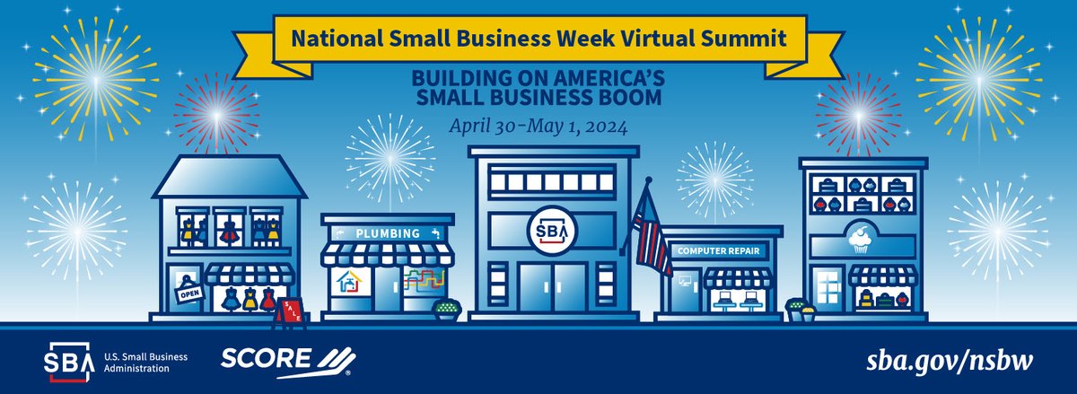 The National Small Business Week Virtual Summit, hosted by the @SBAgov and SCORE, is just one week away! The summit will take place on April 30th & May 1st, from 11:00 am ET - 6:00 pm ET each day. Register now: vevents.virtualtradeshowhosting.com/event/NSBWVirt…