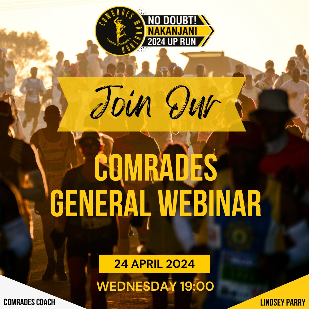 Join us tomorrow at 19:00 for the Comrades general webinar where will be bringing you the Comrades Marathon coach Lindsey Parry to take you throgh all the need-to-know information about #Comrades2024 training. Sign up here: coachparry.com/2024-comrades-… #NoDoubt #Nakanjani