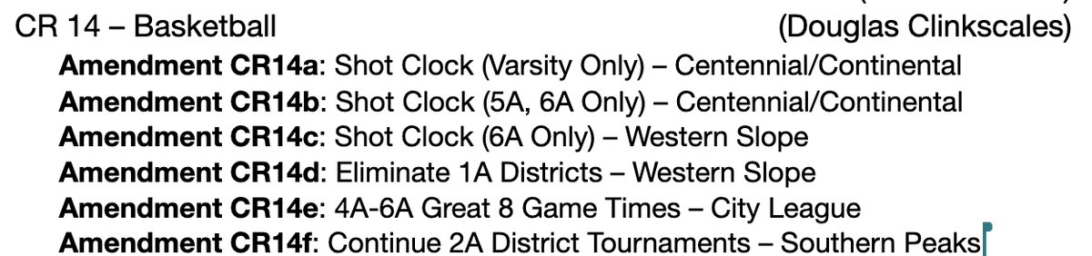 Well today CHSAA will be voting on the Shot clock. There are 3 proposals on the table 1) Varsity only, 2) 5A-6A Only, 3. 6A Only Crossing my fingers....