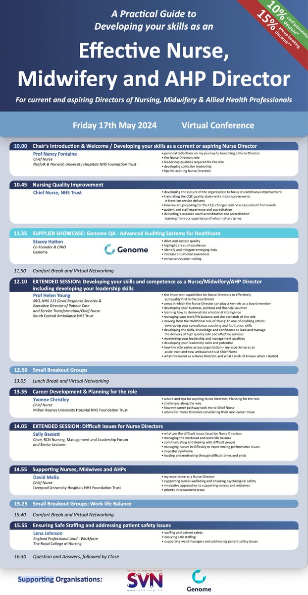 Are you a #Nurse, #Midwife or #AHP Director or aspiring to become one? Take advantage of this exceptional opportunity to enhance your #leadership skills 💪 and competence 🧠
Join us at the "Practical Guide to Developing your skills as an Effective Nurse, Midwifery, and AHP