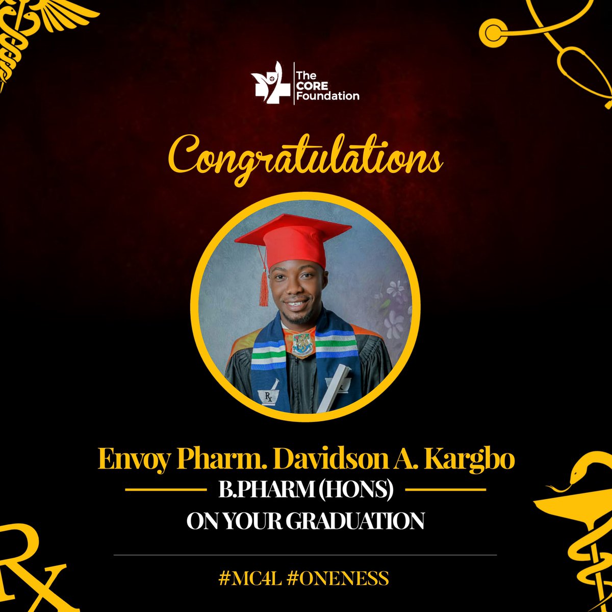 COREFoundation9's tweet photo. Envoy Pharm Davidson Augustine Kargbo 

A man of few words, yet his actions speak volumes. His quiet determination and unwavering commitment always ensure the job gets done.

Your hard work has paid off, &amp; you are now living proof that dedication yields success. Congratulations! https://t.co/z0xAALESQE