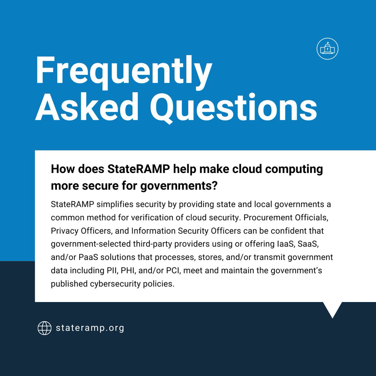 Calling all @StateRAMP FAQs! Learn about our role in enhancing cybersecurity and how we secure cloud computing for governments below. #StateRAMP #Cybersecurity #GovernmentSecurity #CloudSecurity

Click here for more resources➡️: okt.to/TUAz86