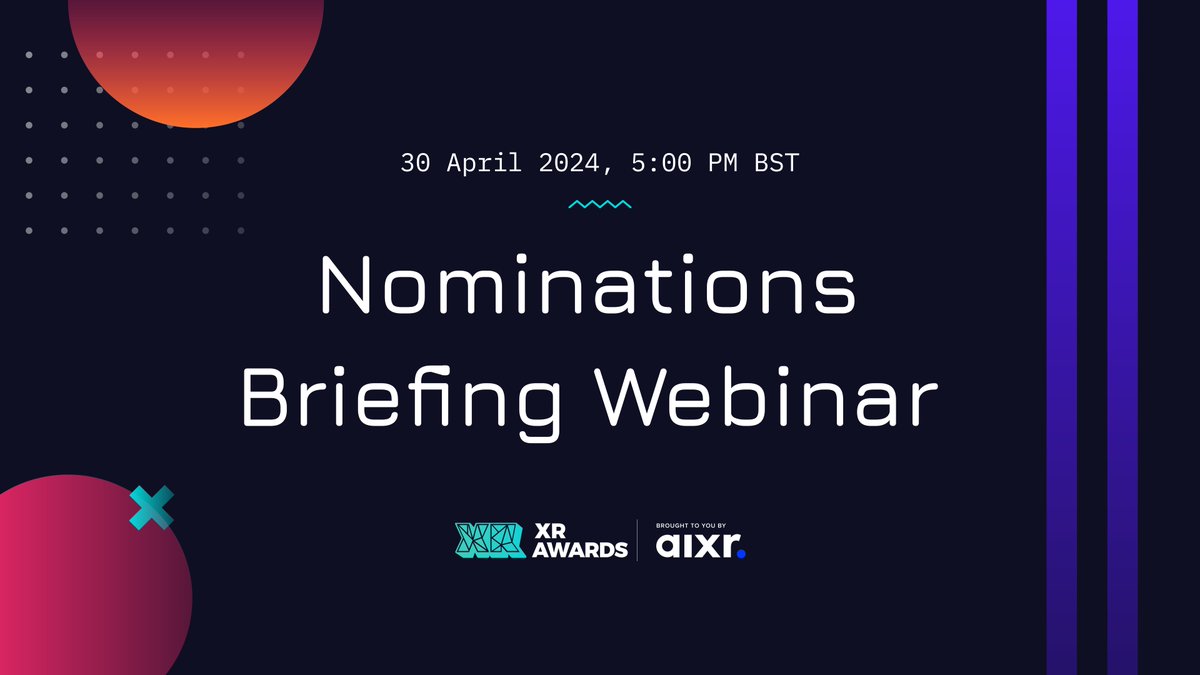 Our Nominations Briefing Webinar takes place in 1 WEEK! On the 30th of April at 5.00pm BST (9.00am PDT), make sure to tune in with our guests as they share valuable tips and insights for your nomination process for the #XRA24! Register to attend ➡️ docs.google.com/forms/d/1kF3-b…
