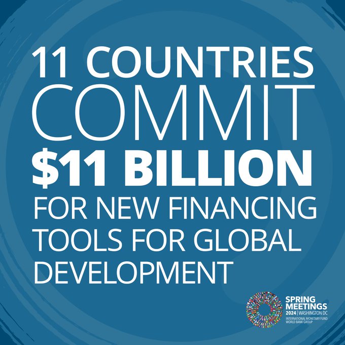 11 countries pledge $11 billion to boost new financial instruments at #WBGMeetings. 
 
These resources could generate up to $70 billion over 10 years, crucial for addressing cross-border challenges and advancing development goals.

Learn more: wrld.bg/iU8B50RltGB