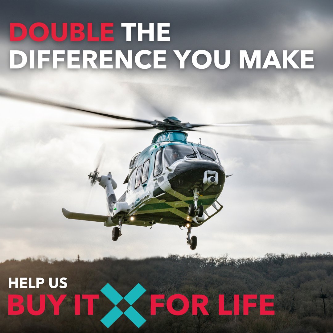 We've secured matched funding!

The next £200K in online donations will be doubled, thanks to the support of a very generous donor

That means if you give £10, we'll receive £20 to help buy our air ambulance

Donate now and double the difference you make: ow.ly/wFbA50Rm1x8