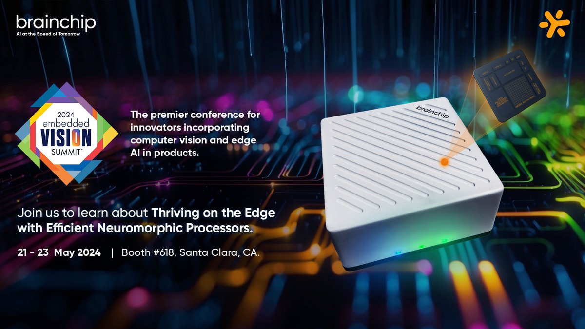 Catch BrainChip at the 2024 Embedded Vision Summit, May 21-24! Explore Akida's diverse applications. Don't miss our spotlight on the Akida Edge AI Box. embeddedvisionsummit.com #BrainChip #EmbeddedVision