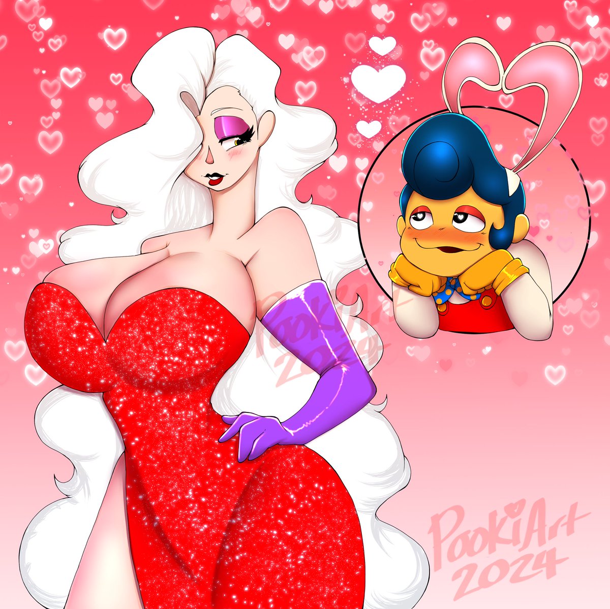 After many months,
I finally draw Wally and Amelia as Roger and Jessica Rabbit!💕♥️💕
#welcomehomearg #welcomehomeocxcanon #wallydarling #welcomehomeoc #jessicarabbit #rogerrabbit #ocxcanon #pookiartz