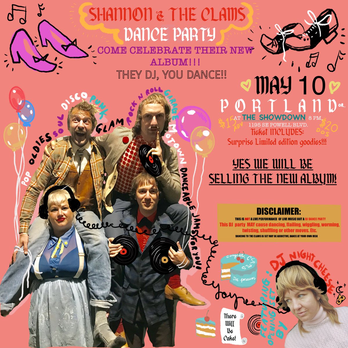 Wanna celebrate the grand release of The Moon Is In The Wrong Place with us?! Great! PUT ON THOSE DANCING SHOES cuz the Clams are throwing a DANCE PARTY for you all in Portland at The Showdown! We will be DJing, we will have RECORDS! Come hang!!