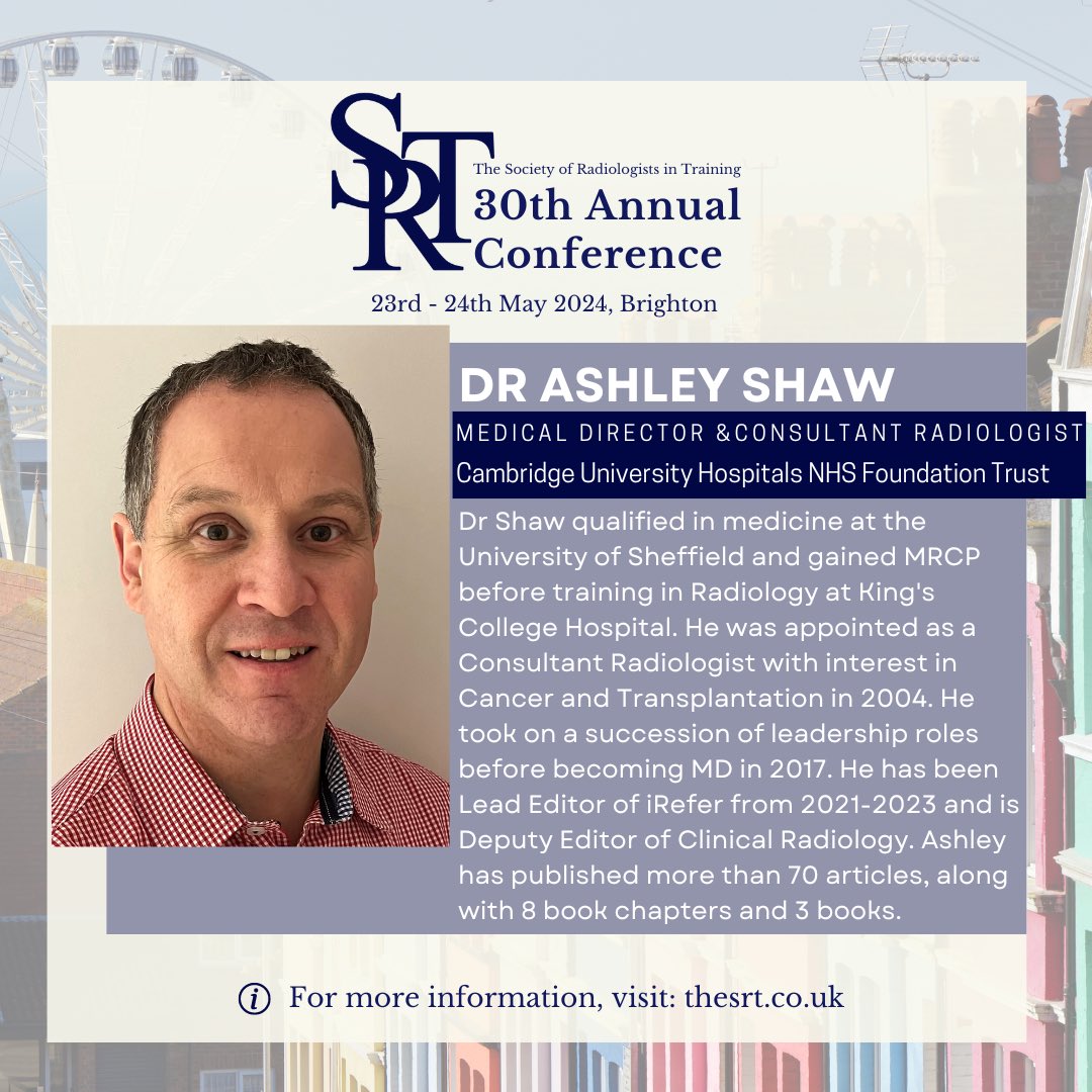 Radiology is buzzing with AI talk!🚀 Join us at the SRT 30th Annual Conference as Dr Ashley Shaw takes the stage to explore opportunities and challenges in artificial intelligence!🌟 Book your ticket now and explore the full programme at thesrt.co.uk. See you there!🎉