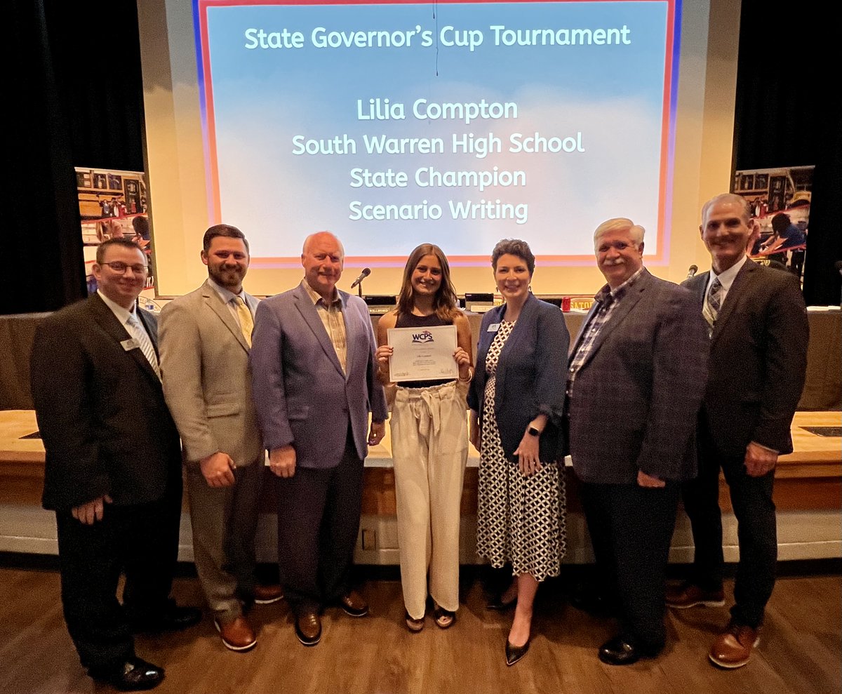 Congratulations to Lilia Compton from @SouthWarrenHS, the State Champion in Scenario Writing in the State Governor's Cup! #PreschooltoProfession #BigDistrictBigOpportunities