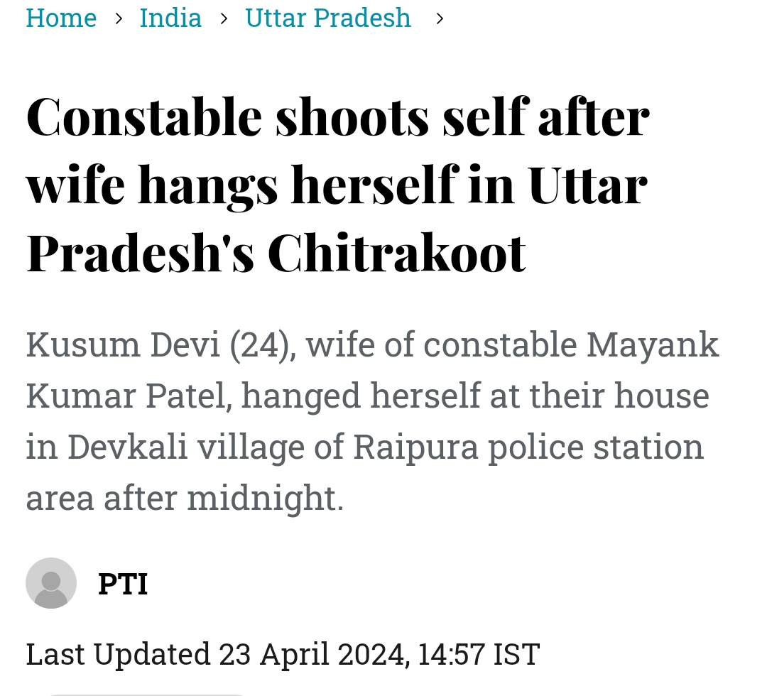 India has the lowest divorce rate, because INDIA HAS THE WORLDS HIGHEST SUICIDE RATE. 23/04/2024 U.P. A 35-year-old constable and his wife ended their lives after an argument. Policeman shot himself dead after his wife hanged herself. @arjunrammeghwal @AmitShah @KirenRijiju