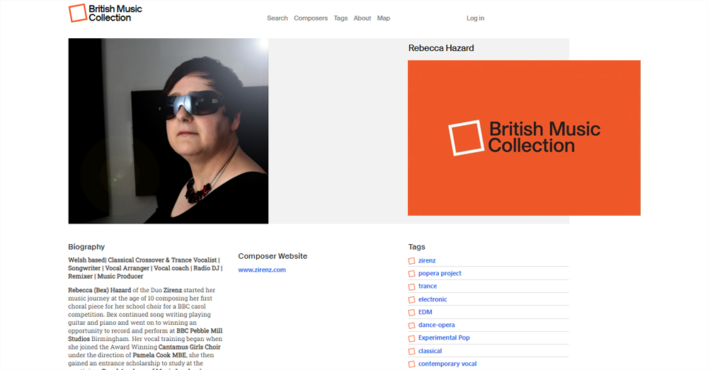 Cool! Rebecca (Bex) Hazard of <a href="/zirenz/">zirenz</a> is now officially added to the British Music Collection britishmusiccollection.org.uk/composer/rebec…  #composer #lyricist #British #music #pop #opera #edm #trance #electronicmusic <a href="/Afterworldlabel/">Afterworldrecordings</a> <a href="/bucksmusicgroup/">Bucks Music Group</a> <a href="/rlloydpr/">Robert Lloyd</a> <a href="/BBCRadioCymru2/">BBC Radio Cymru 2</a>  <a href="/soundandmusic/">Sound and Music</a>