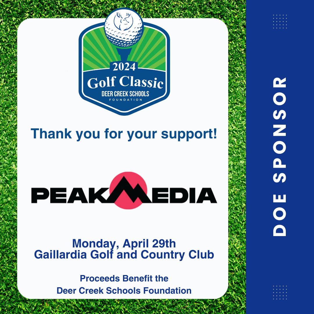 DCSFoundation's tweet photo. A BIG THANK YOU to Peak Media for their generous support of this year's Golf Classic 2024 as a DOE SPONSOR.    

The tournament is less than one week away!  There are only a few spots left.  Learn more at https://t.co/w9Kde9ADrz https://t.co/zTWNauIJjX