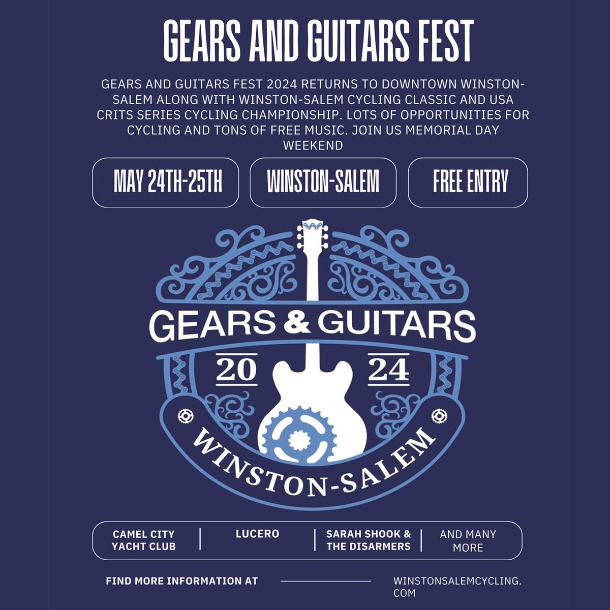 The Biggest Party on Two Wheels! ⚙️Gears and 🎸Guitars is back May 24-25! For more information and to see the full schedule, visit winstonsalemcycling.com 🚴 — Paid Partnership with @GearsandGuitars