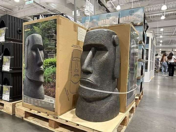 I don't know why but it's very funny you can buy a version of the Easter Island heads for your home garden or whatever. This lindy actually