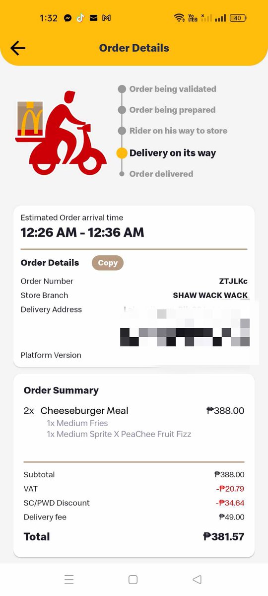 kreo08's tweet photo. @McDonalds saya 1hr after wala pa rin bka nmn may araw na bago nyo maisipan ihatid. #mcdowackwackshaw #mcdolatedelivery https://t.co/RntXL3AtYP