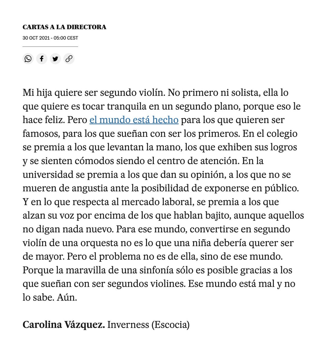 «La maravilla de una sinfonía sólo es posible gracias a los que sueñan con ser segundos violines».