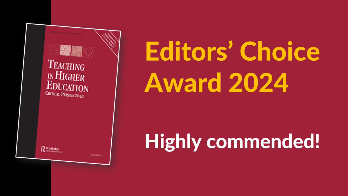 🌟🎇🎖️ Congratulations to Jialei Jiang and @JasonCKTham, whose article 'Rethinking community-engaged pedagogy through posthumanist theory' was commended for our Editors' Choice Award for 2024! To find out more about the winning and commended articles... …achinginhighereducation.wordpress.com/2024/04/15/edi…